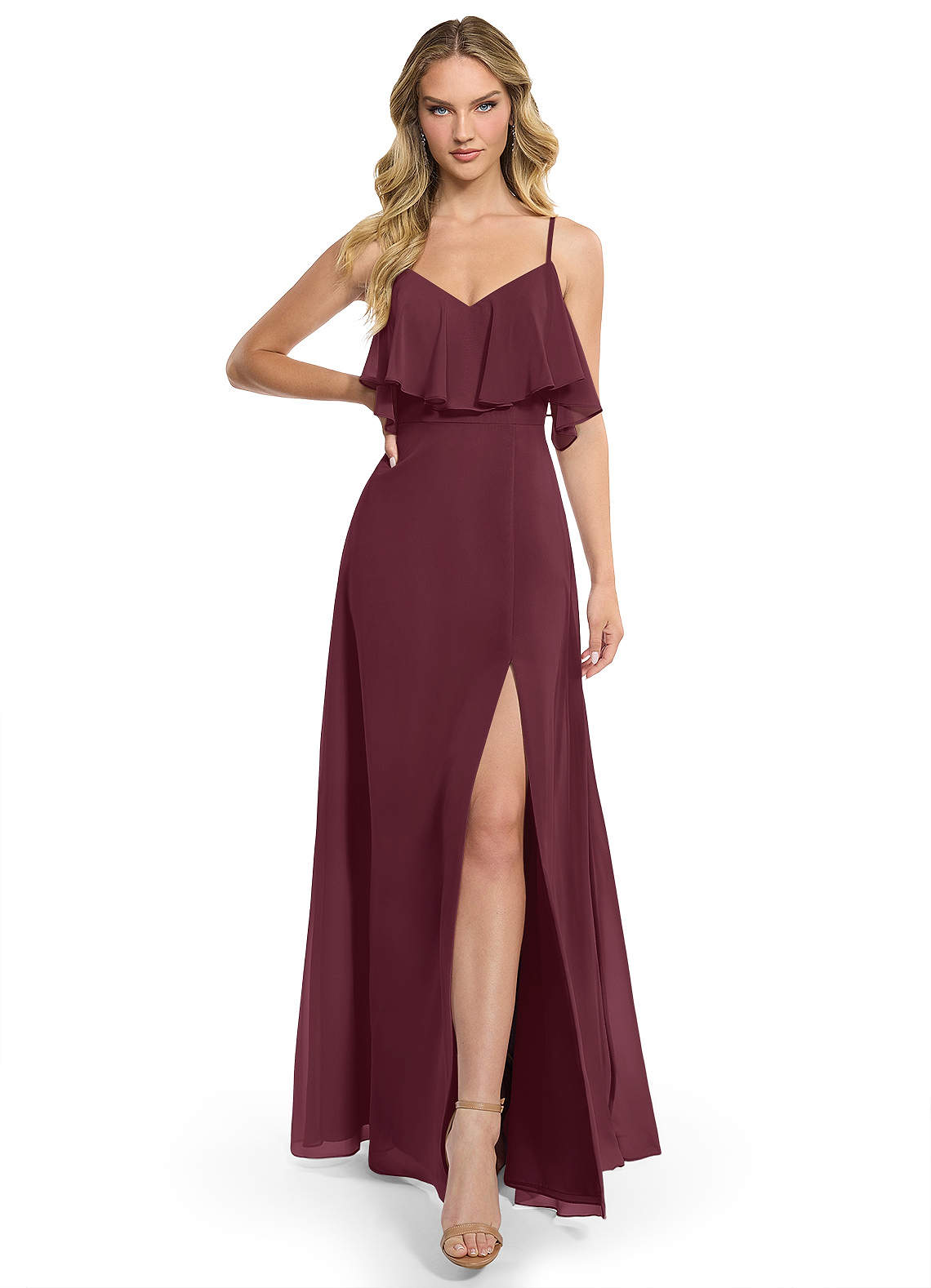 Azazie Jean Bridesmaid Dresses Cabernet A-Line Chiffon Convertible Dress image1