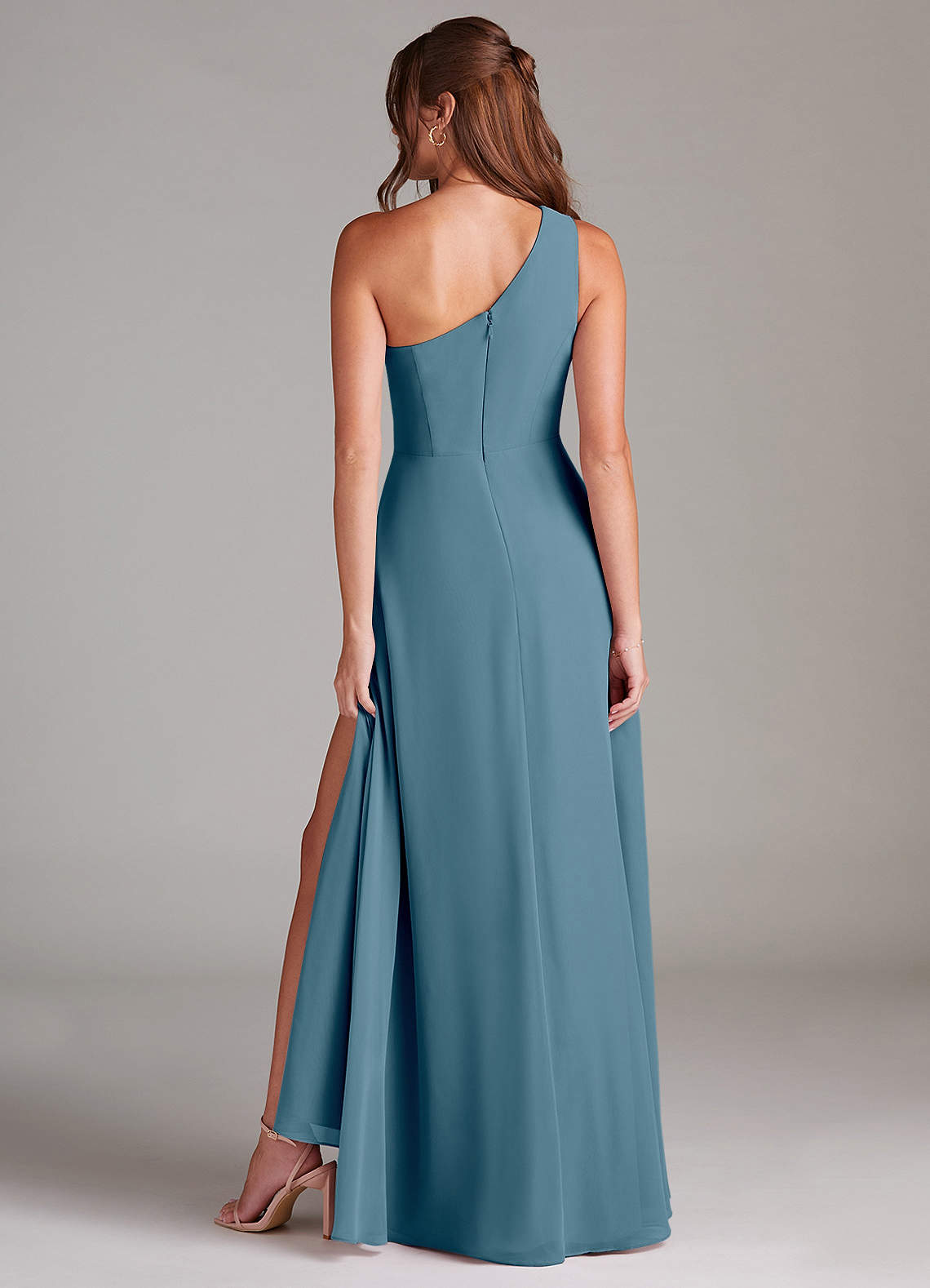 Azazie Brooke Bridesmaid Dresses Bermuda A-Line One Shoulder Chiffon Dress image6