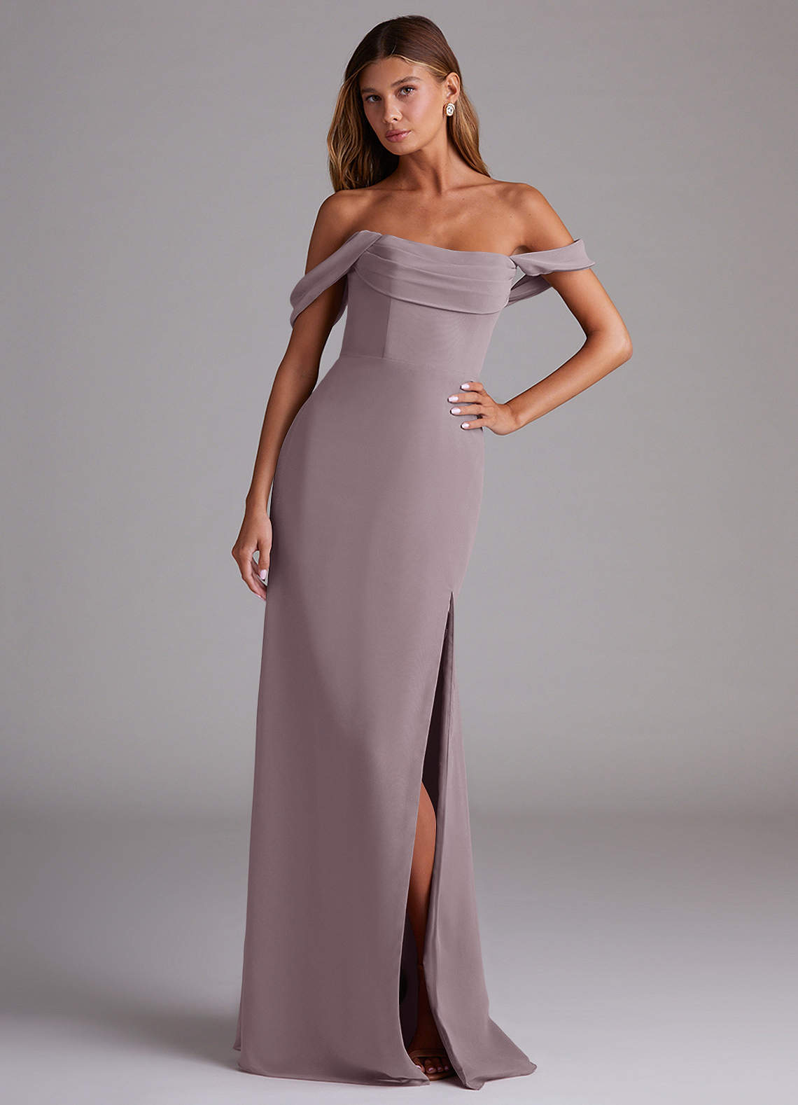 Azazie Saige Bridesmaid Dresses Dusk A-Line Off the Shoulder Chiffon Convertible Dress image3