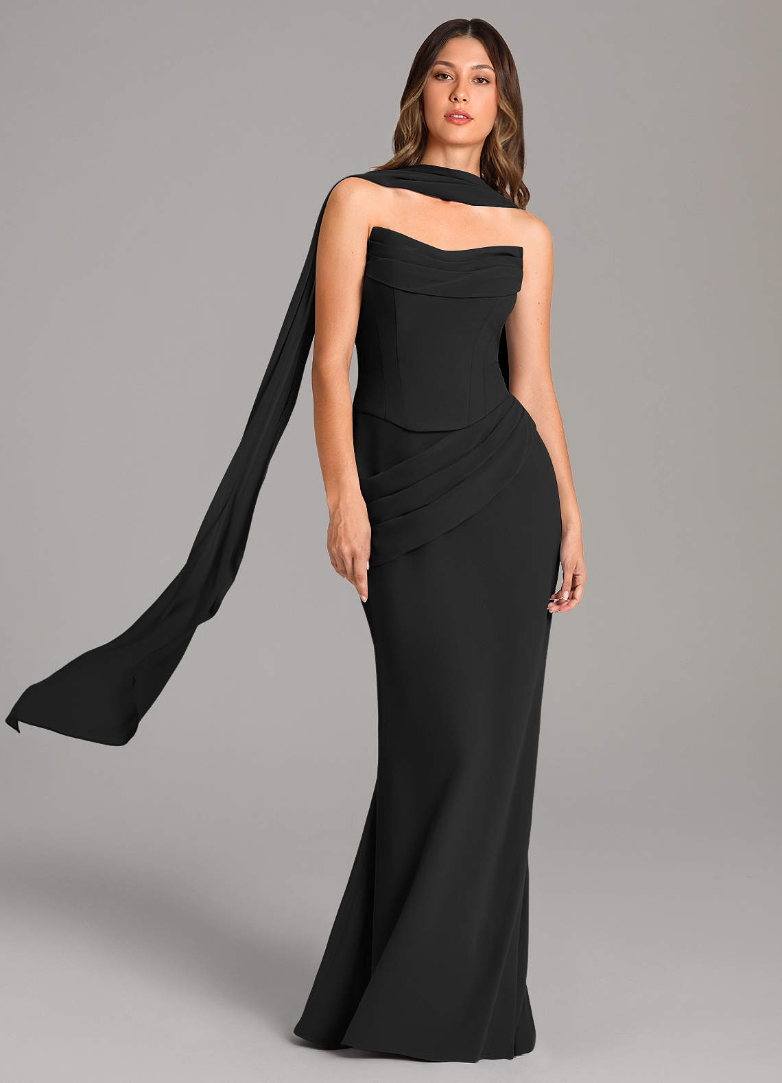 Azazie Sorrel Bridesmaid Dresses Black Mermaid Corset Chiffon Dress image1