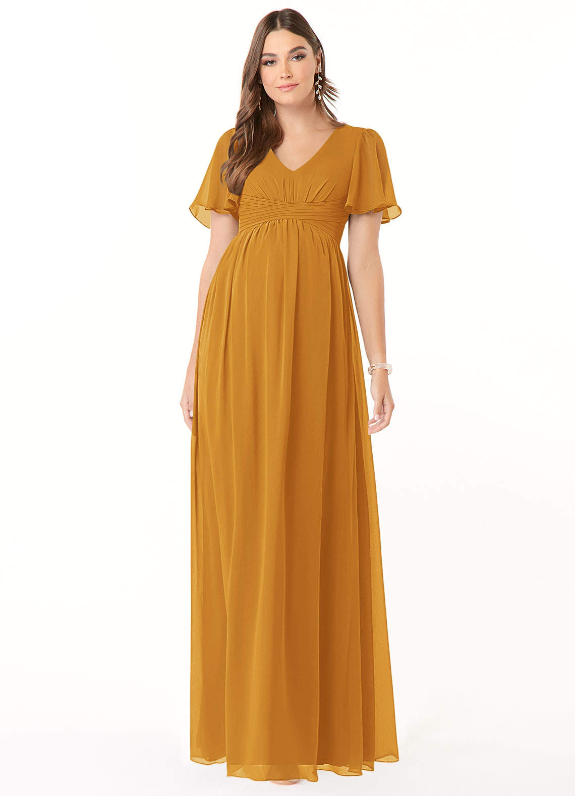 Azazie Verna Maternity Bridesmaid Dresses A-Line V-Neck Ruched Chiffon Floor-Length Dress image1