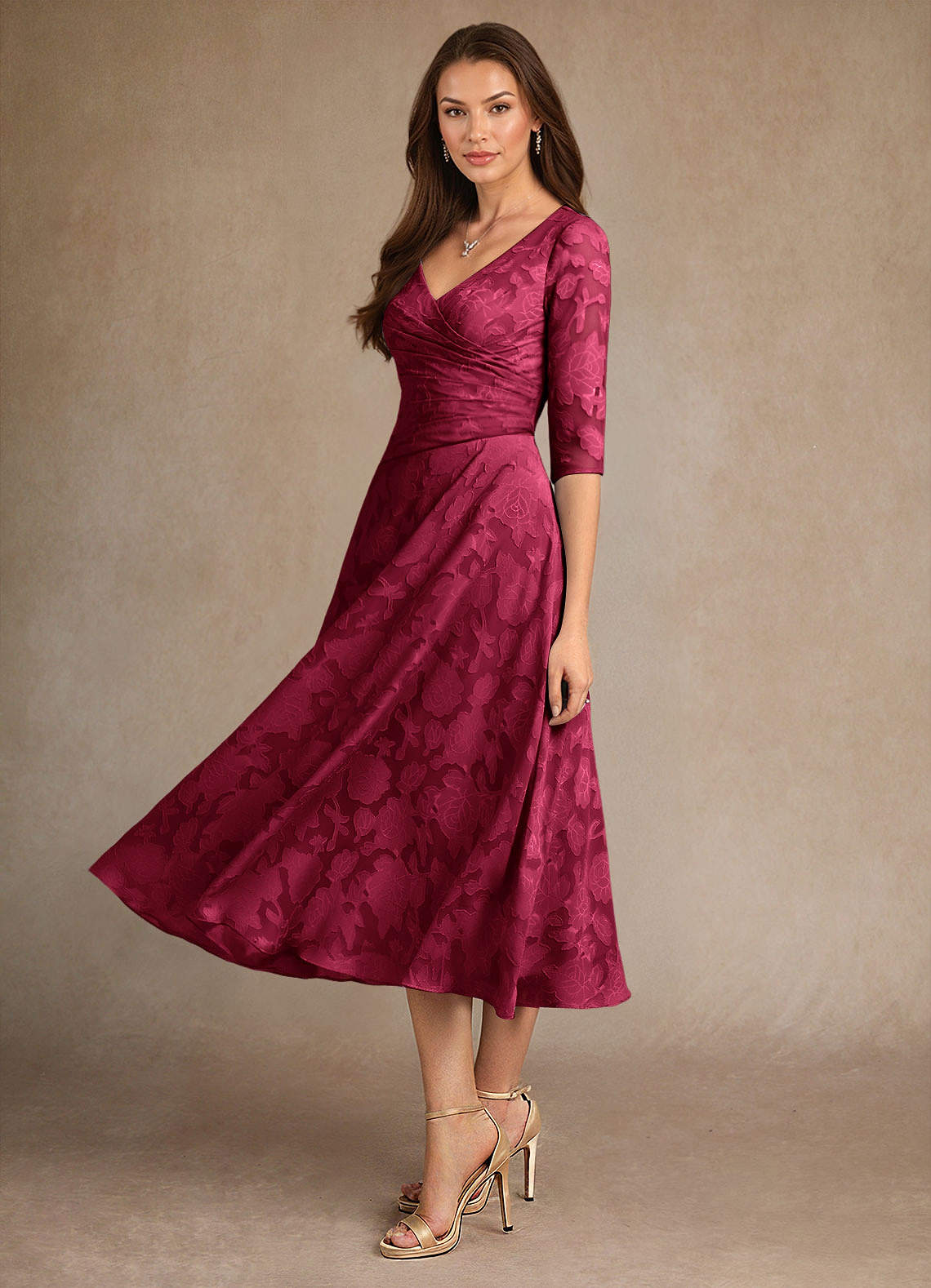 Azazie Durant Mother of the Bride Dresses Burgundy A-Line Pleated Floral Burnout Dress image1