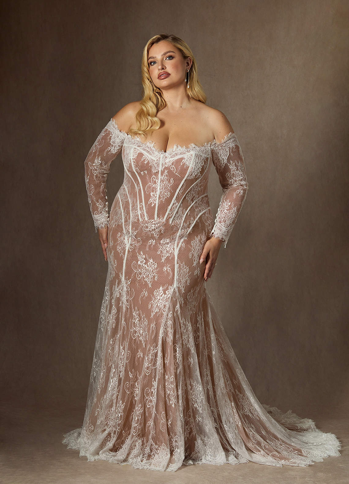 Azazie Katherine Diamond White Mocha Mermaid Off the Shoulder