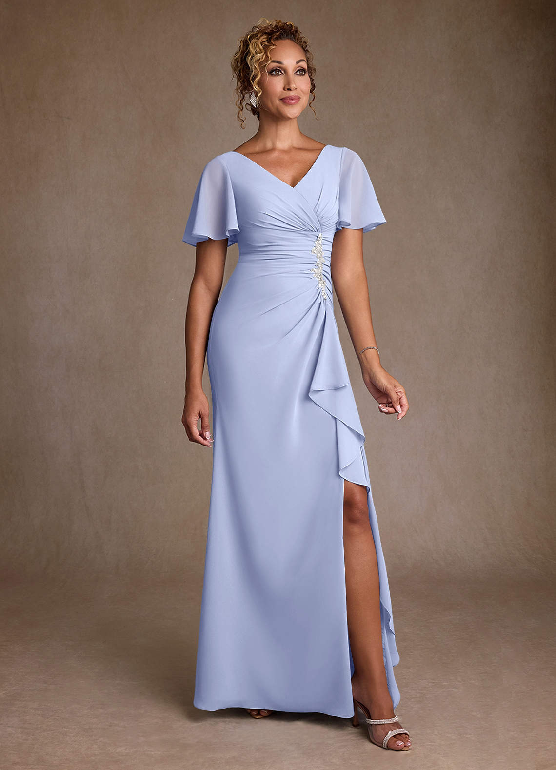 Azazie Suffolk Abiti per la Madre della Sposa Abito A-Line in Chiffon Plissettato Ghiaccio image1