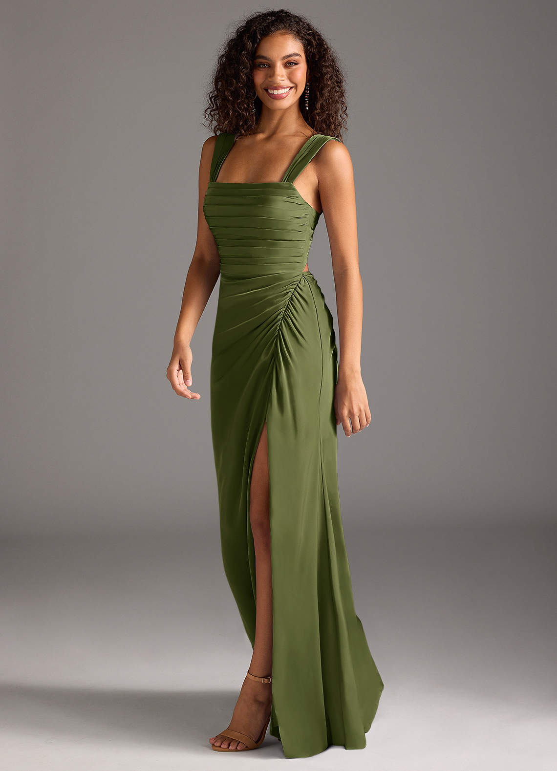 Azazie Jesaphine Olive Stretch Satin Bridesmaid Dresses | Azazie Azazie Jesaphine Olive Stretch Satin Bridesmaid Dresses | Azazie