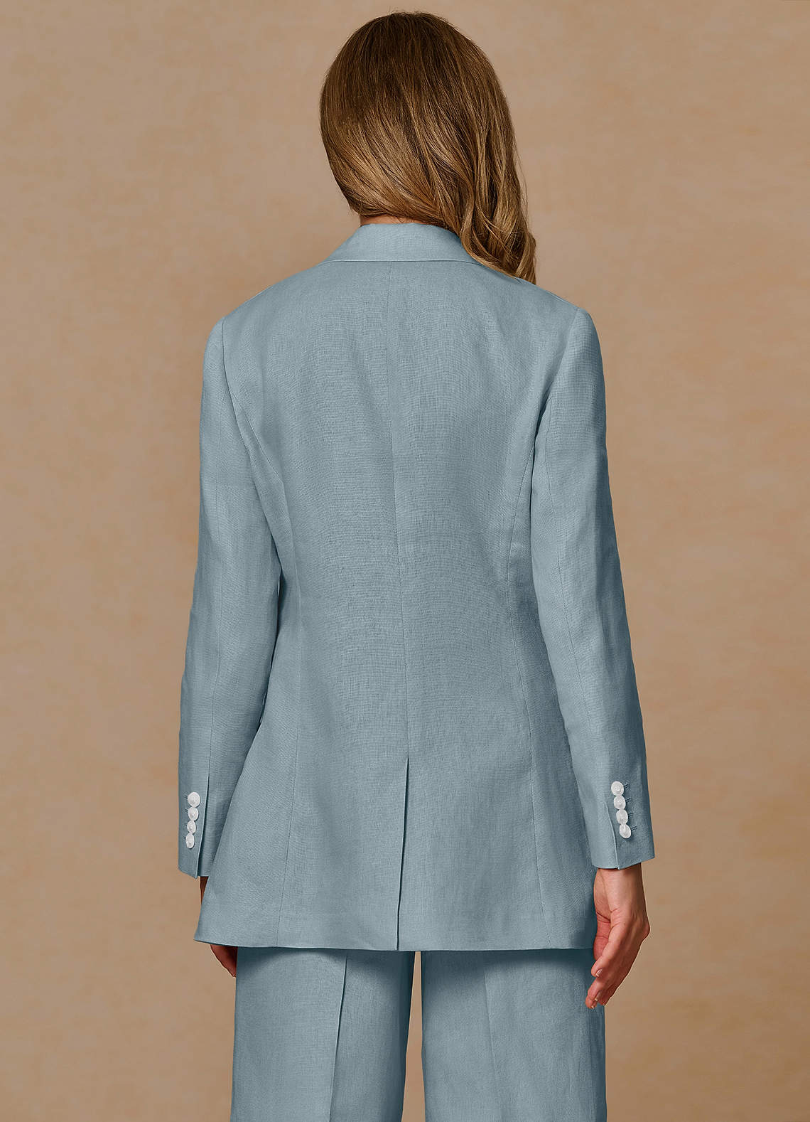 front Belicia Dusty Blue 100% Linen Blazer