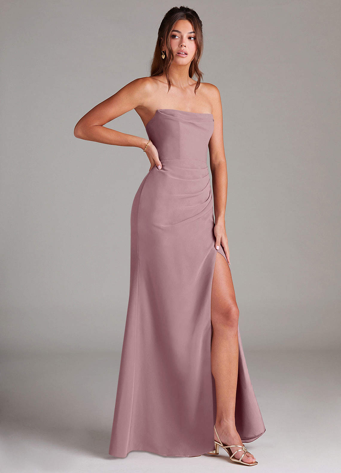 Azazie Leonis Bridesmaid Dresses Dusty Rose Sheath Strapless Chiffon Convertible Dress image7