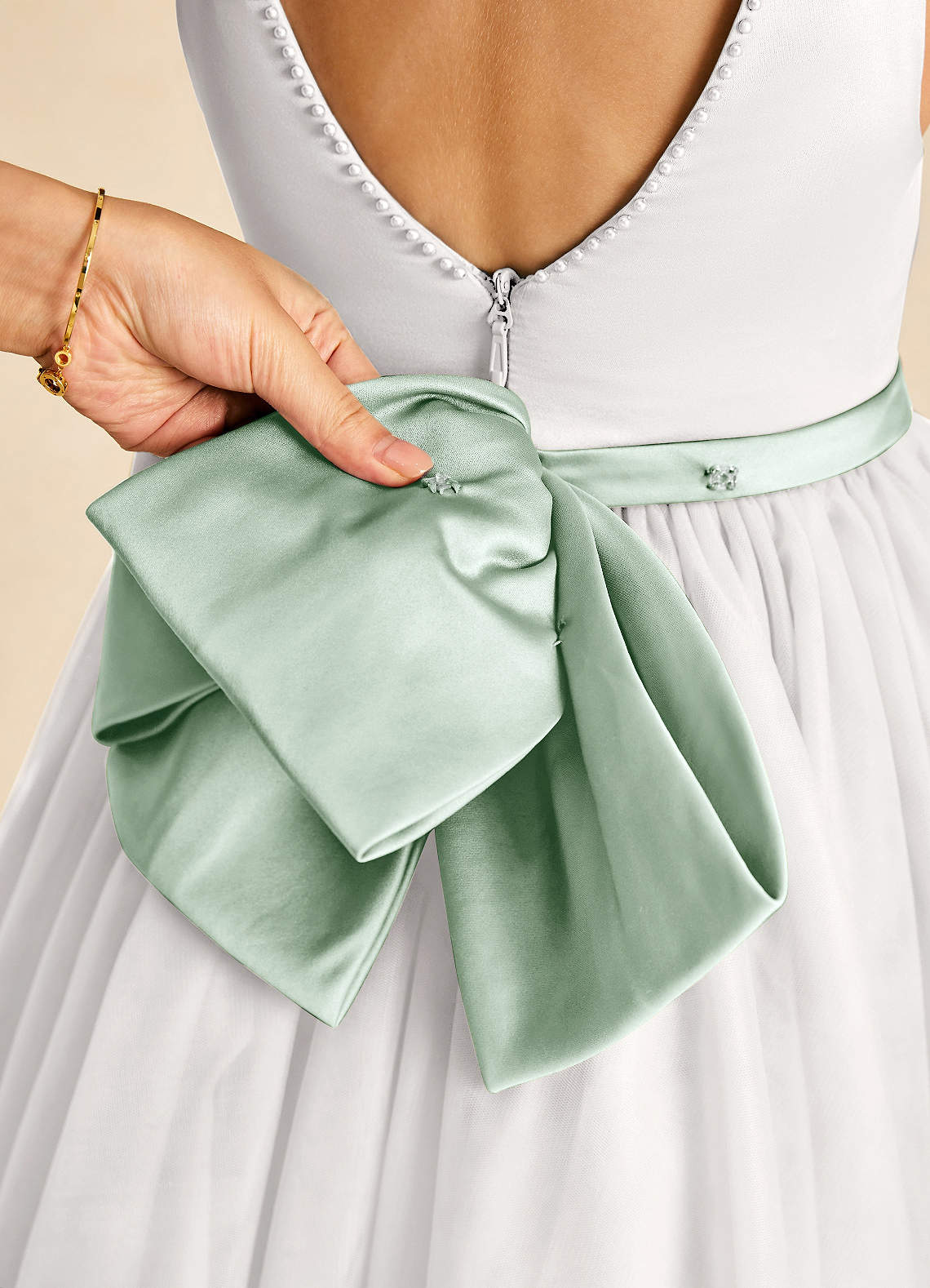 Azazie Seline Flower Girl Dresses Ivory Agave A-Line Bow Tulle Dress image2