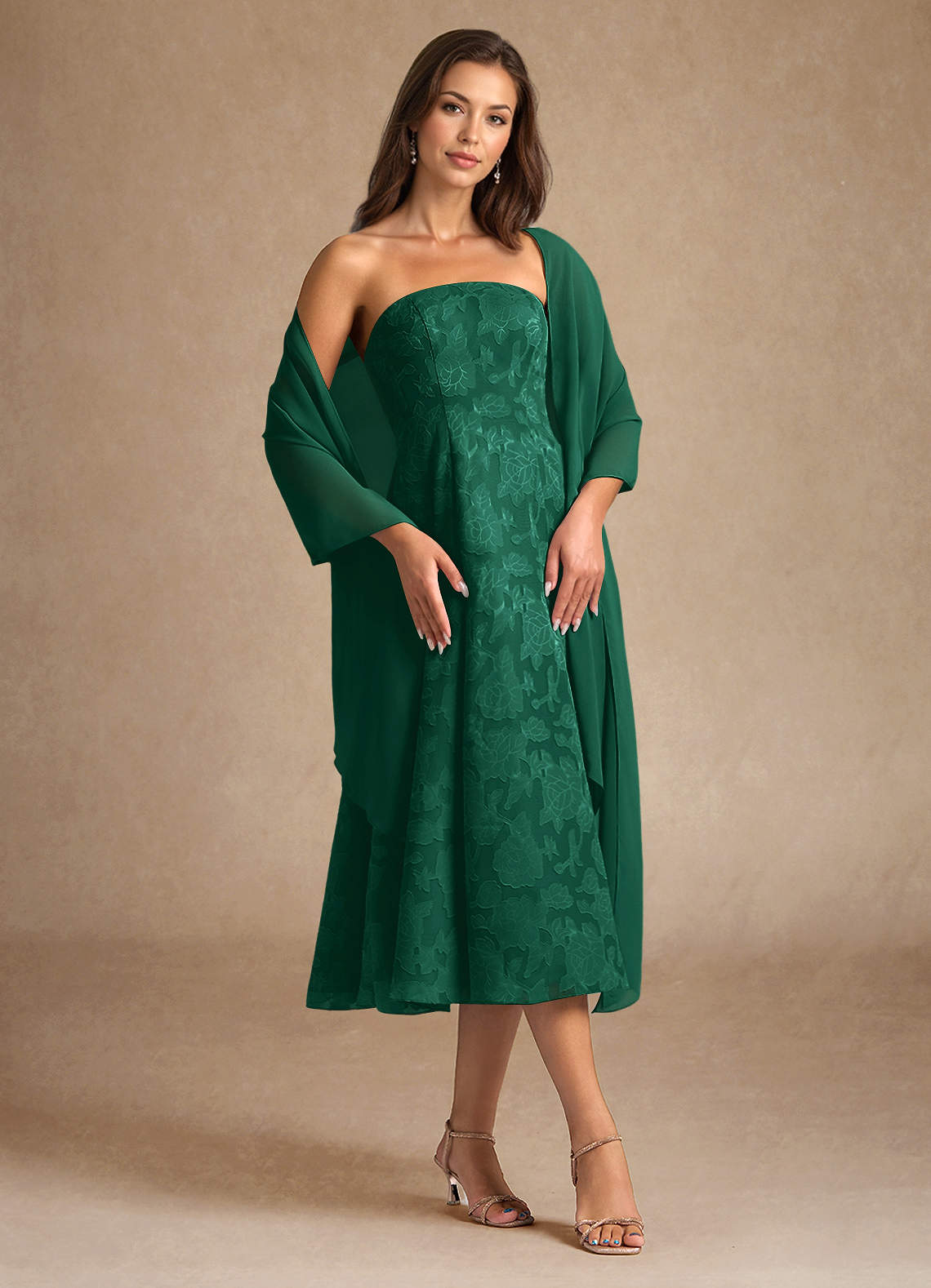 Azazie Lorain Mother of the Bride Dresses Emerald A-Line Pleated Floral Burnout Dress image1