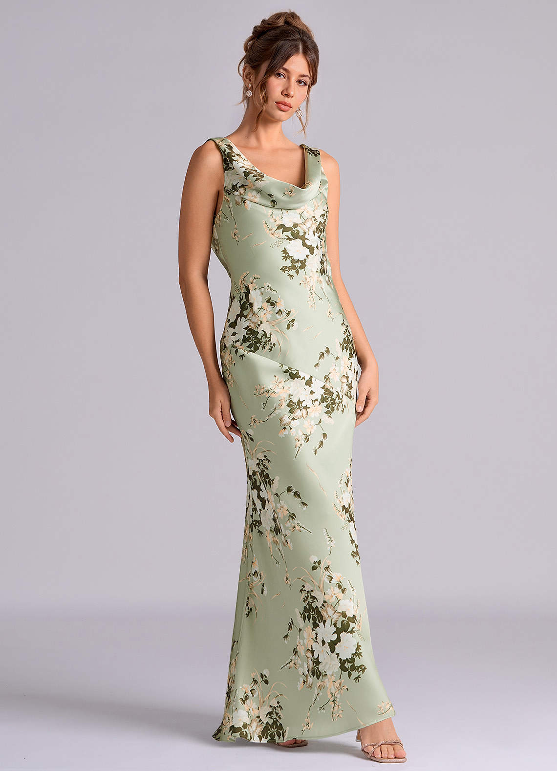 Azazie Rylina Vestidos de damas de honor Vestido de Enredaderas Florales de Satén Elástico de Corte Sirena image1