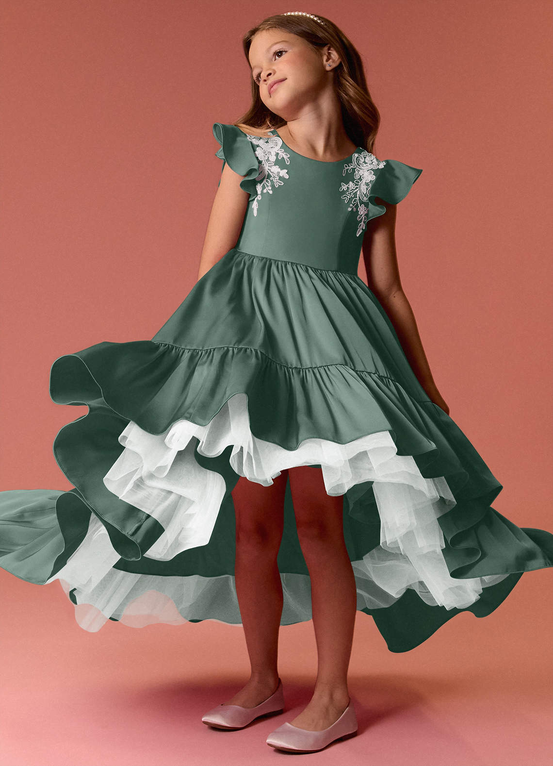 Barbie ♥ Azazie Flower Girl Dresses High Low Lace and Stretch Satin A-line Dress image1