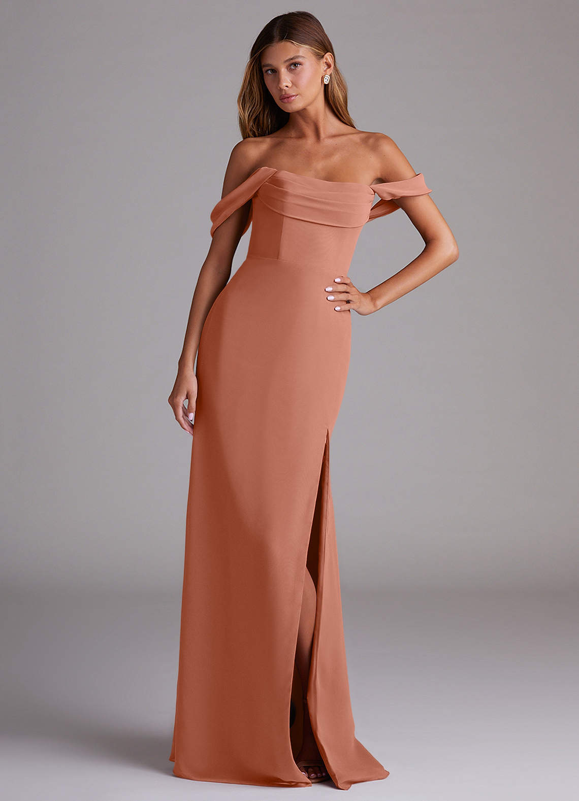 Azazie Saige Bridesmaid Dresses MAI TAI A-Line Off the Shoulder Chiffon Convertible Dress image3