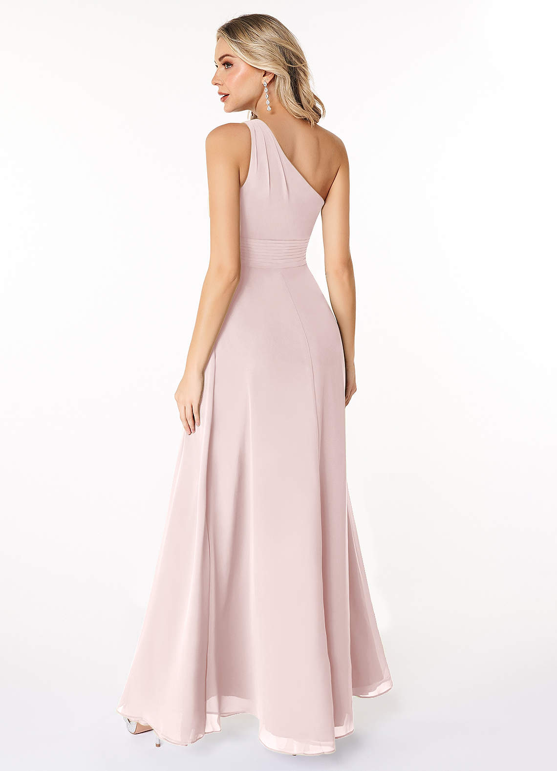 Azazie Dallas Bridesmaid Dresses Blushing Pink A-Line One Shoulder Chiffon Dress image1