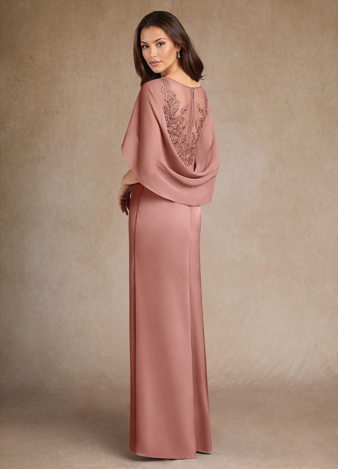 Azazie Hera Mother of the Bride Dresses Rosette A-Line Lace Stretch Satin Dress image2