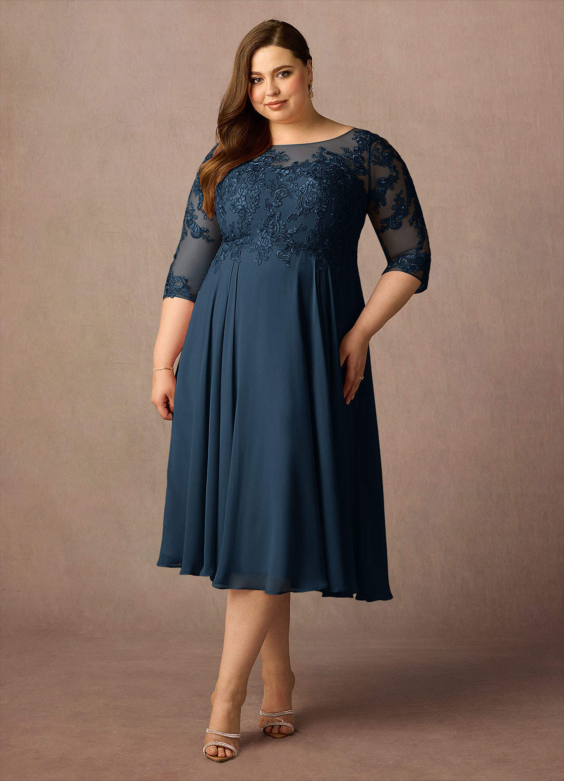 Azazie Marge Mother of the Bride Dresses Dark Navy A-Line Scoop Lace Chiffon Dress image5