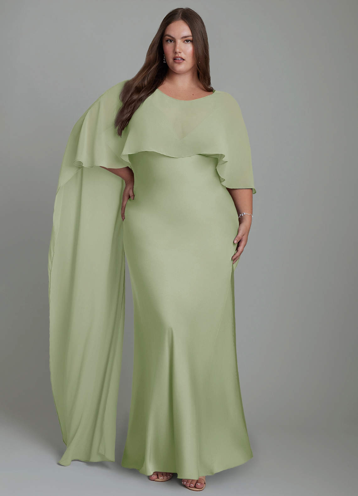 Azazie Stefania Bridesmaid Dresses Dusty Sage A-Line Stretch Satin Dress image8