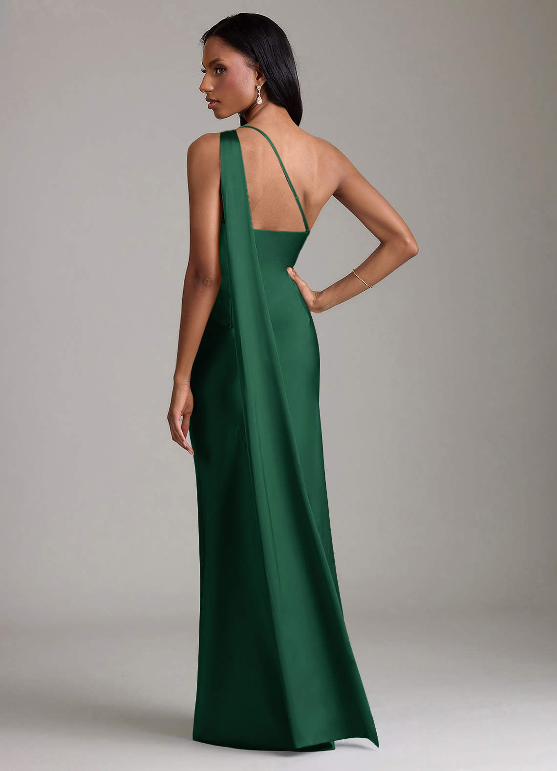 Azazie Juniper Dark Green Stretch Satin Bridesmaid Dresses | Azazie