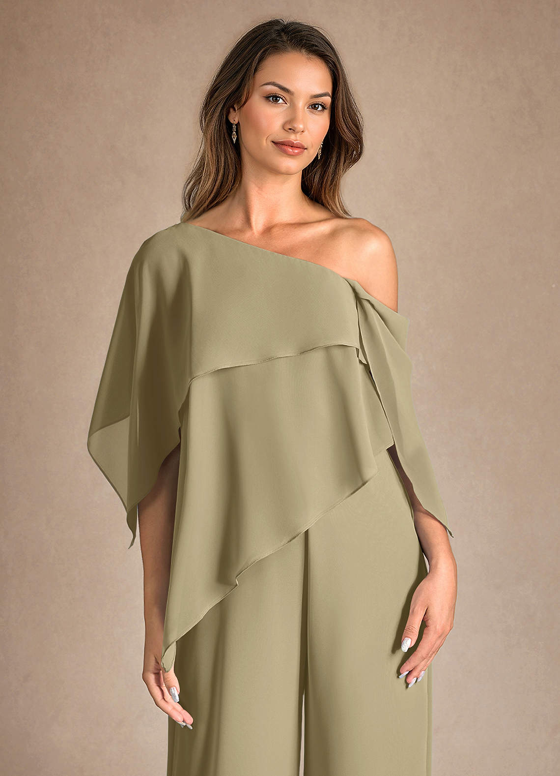 Azazie Halima vestidos de madre de la novia Vestido de Musgo Verde de Gasa de Mono/Traje de pantalón con Corte Lateral image7