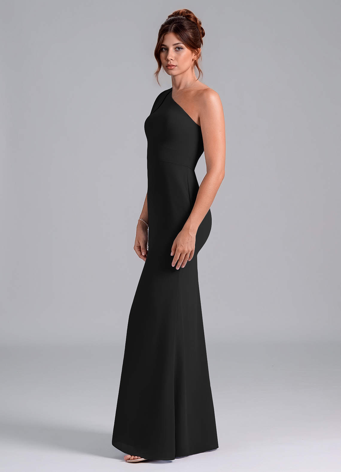 Azazie Rinna Bridesmaid Dresses Black Mermaid One Shoulder Chiffon Dress image3