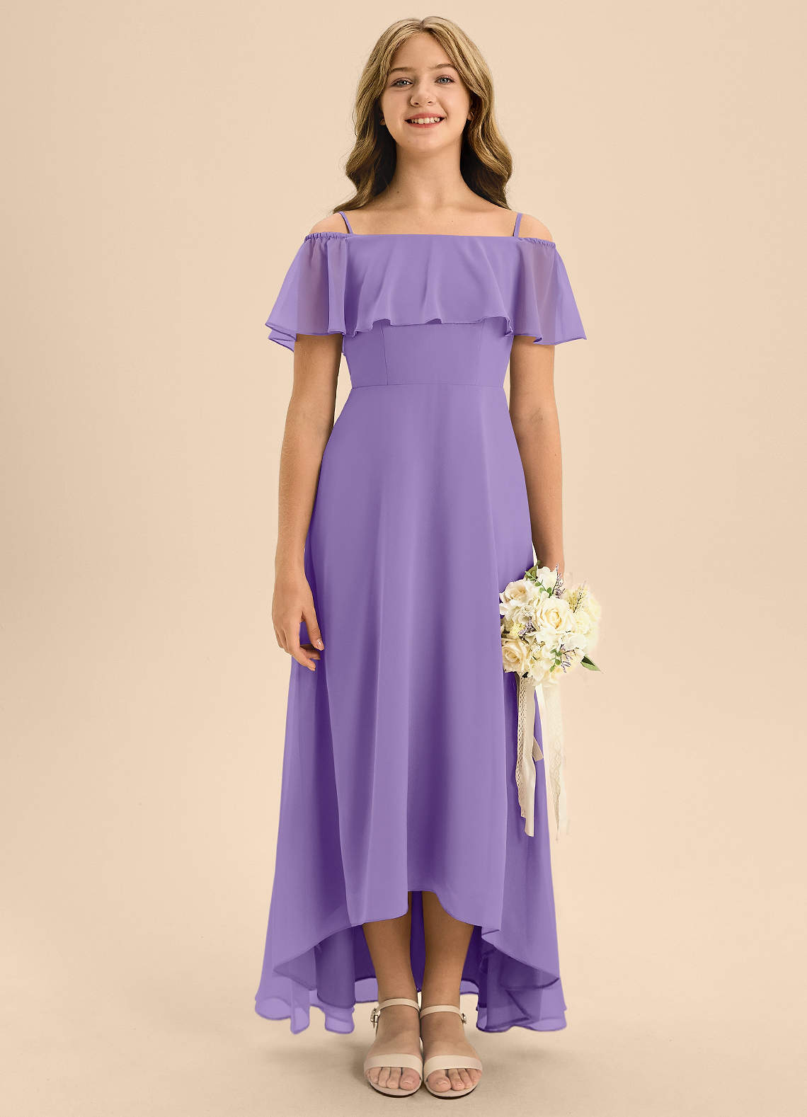 Azazie Maggie Junior Tahiti A-Line Off the Shoulder Chiffon Dress image1