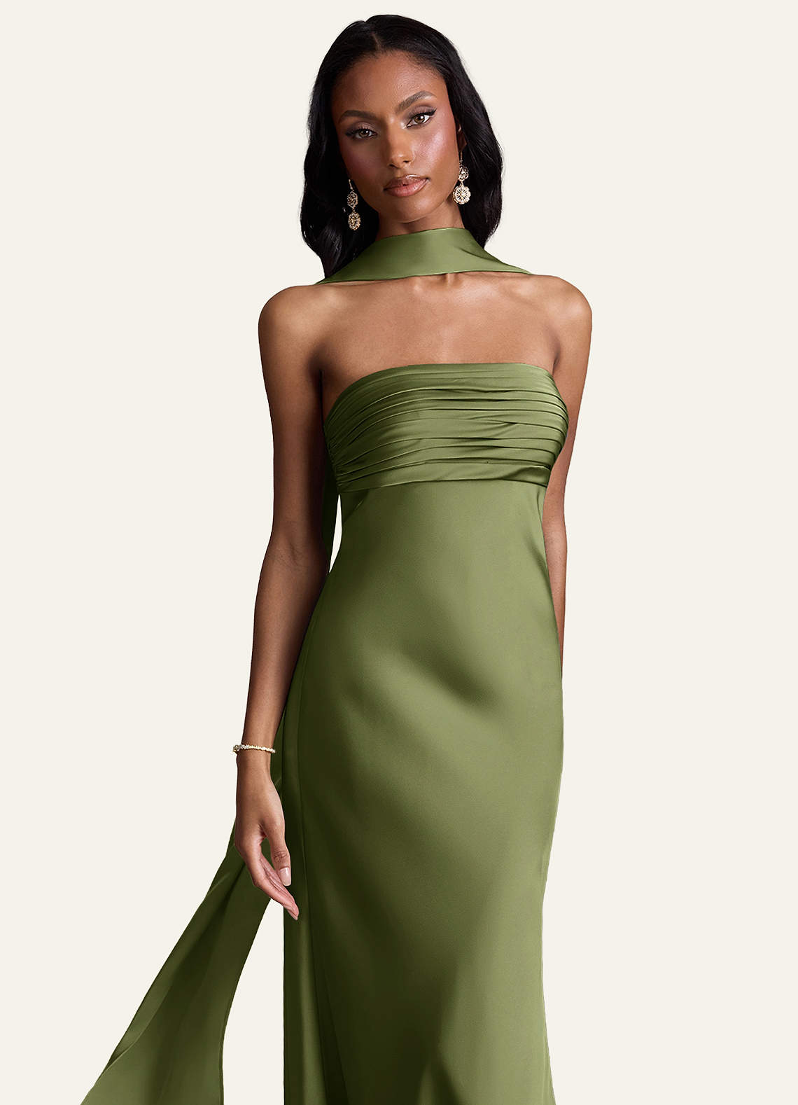 front Azazie Matching Color Stretch Satin Scarf