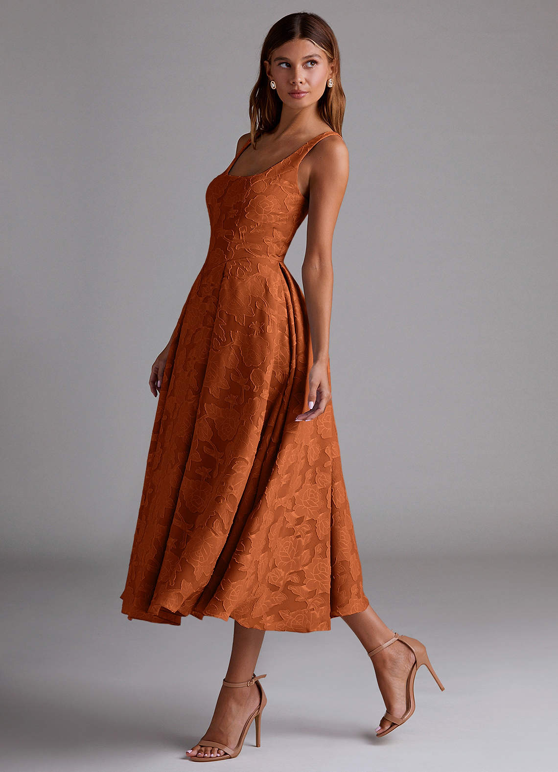 Azazie Amalie Vestidos de madrinha de casamento Vestido Laranja Queimada de Esgotamento Floral de Linha A com Plissado image3