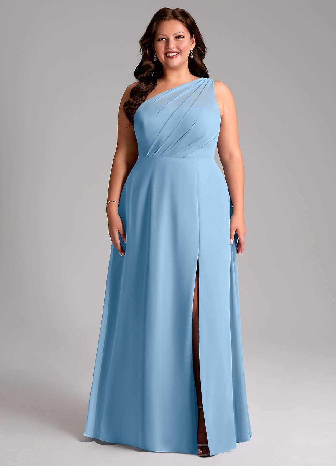 Azazie Phaedra Bridesmaid Dresses Steel Blue A-Line One Shoulder Chiffon Dress image1