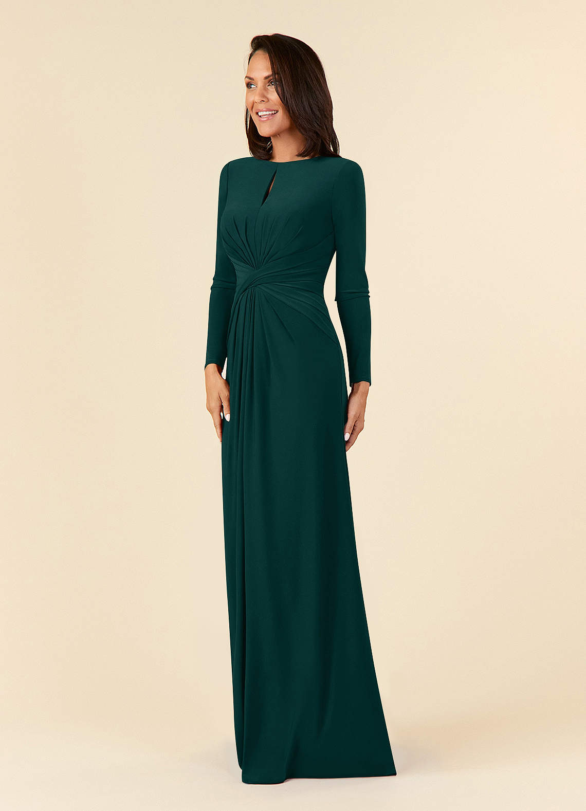 Azazie Natalya Pine A-Line Pleated Luxe Knit Dress Ready to Ship | Azazie