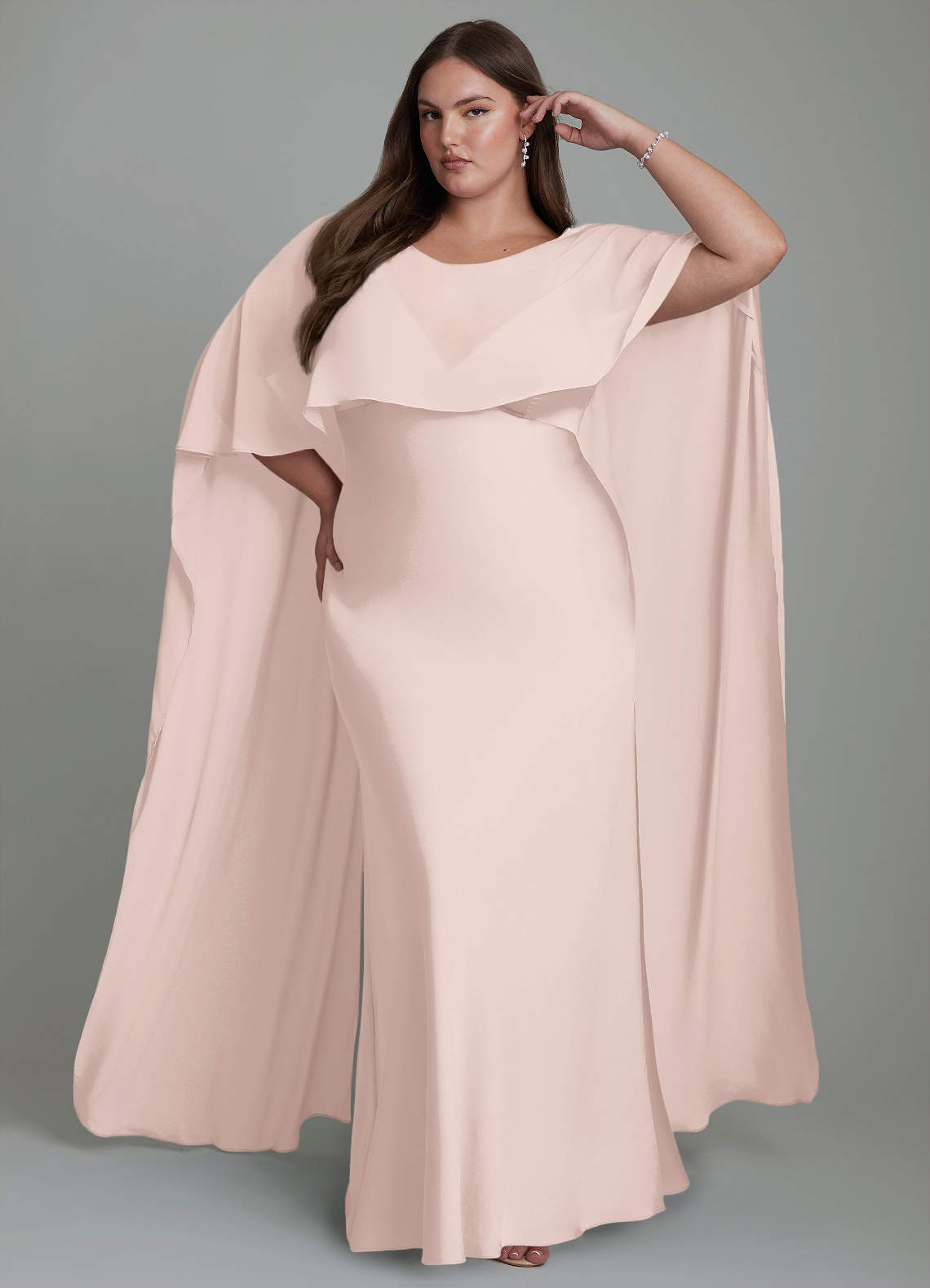 Azazie Stefania Vestidos de damas de honor Vestido Rosa Rubor de Satén Elástico de Línea A image1