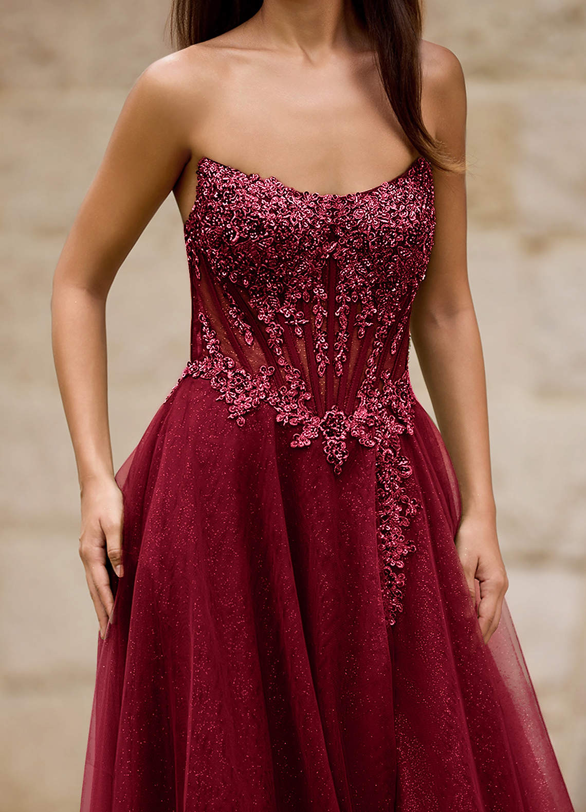 slim fit dress slacks Wedtrend Women Sparkly Red Prom Dress Mermaid Strapless Sequins Long Evening Party Dress with Slit, Red / US14 main image 1