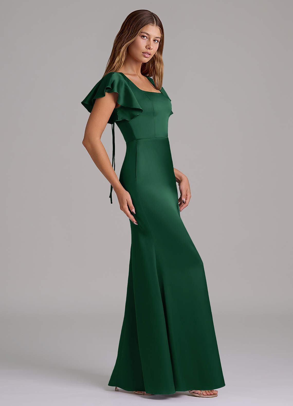Azazie Mermaid Square Neck Floor-Length Stretch Satin Bridesmaid Dresses - Dark Green