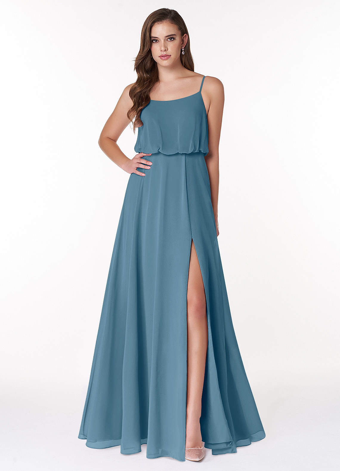 Azazie Lupe At-home Try On Dresses Amethyst A-Line Scoop Blouson Chiffon Dress image1