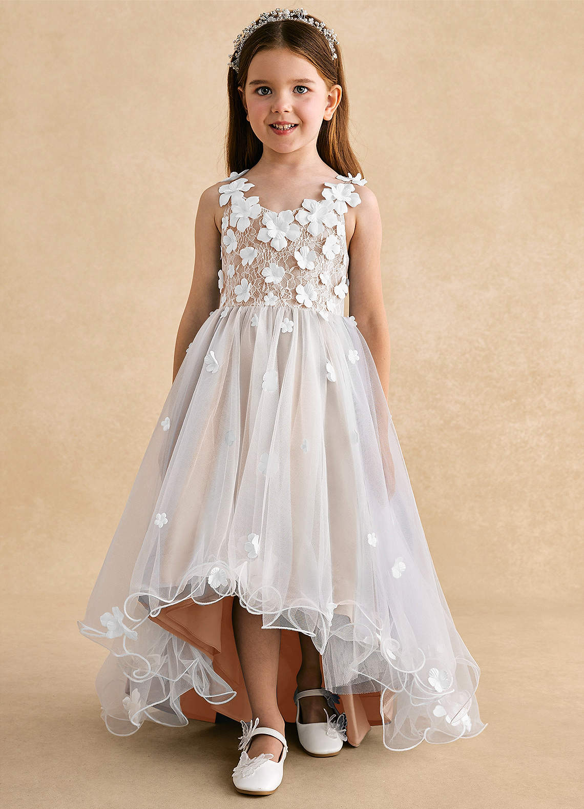 Azazie Celia Flower Girl Dresses English Rose A-Line Lace Tulle Dress image6