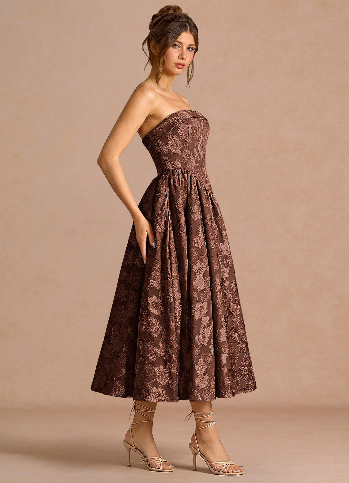 Sadie Mocha Coco Midi Dress | Azazie