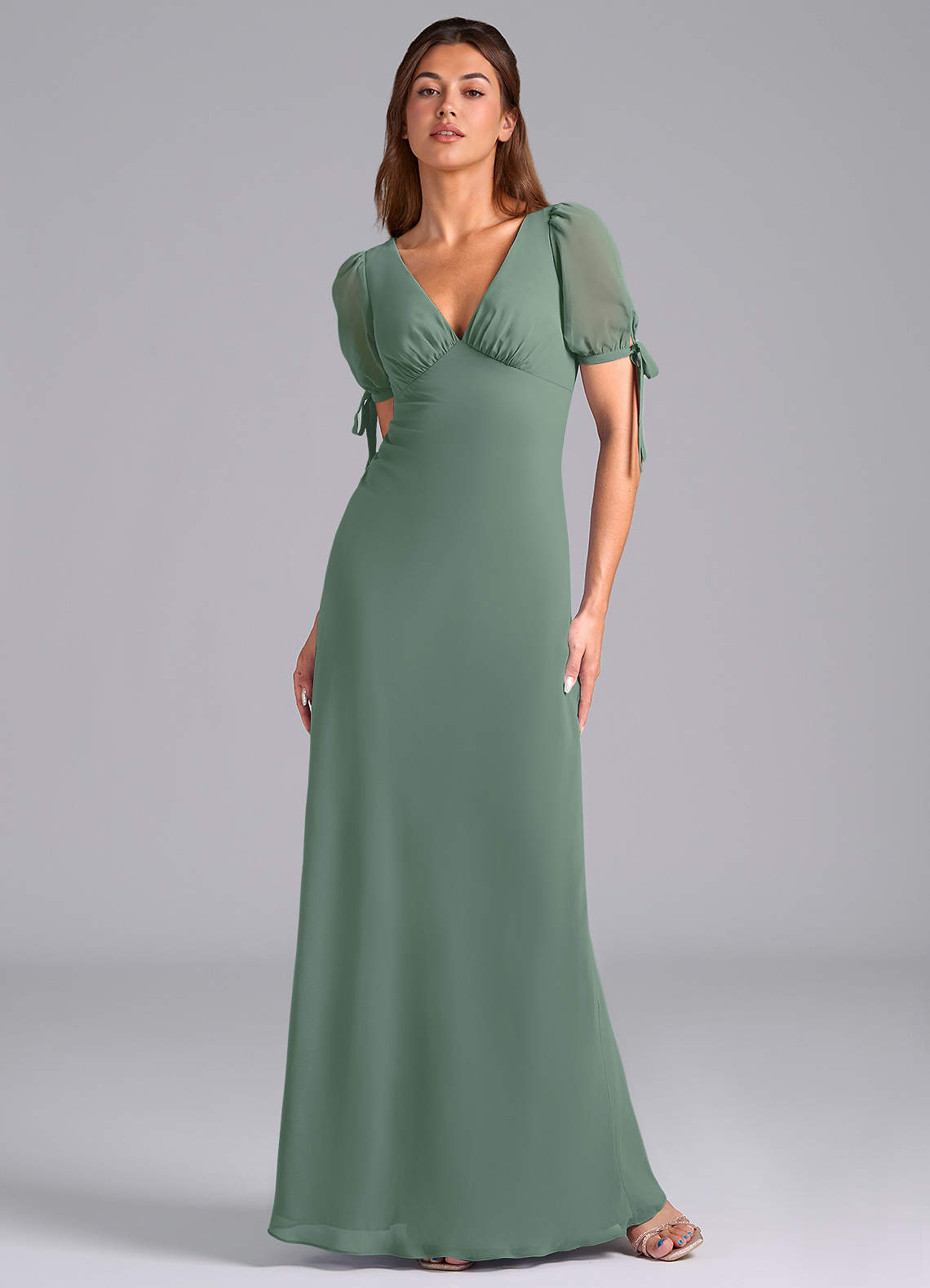 Azazie Pheby Bridesmaid Dresses Eucalyptus A-Line Pleated Chiffon Dress image1