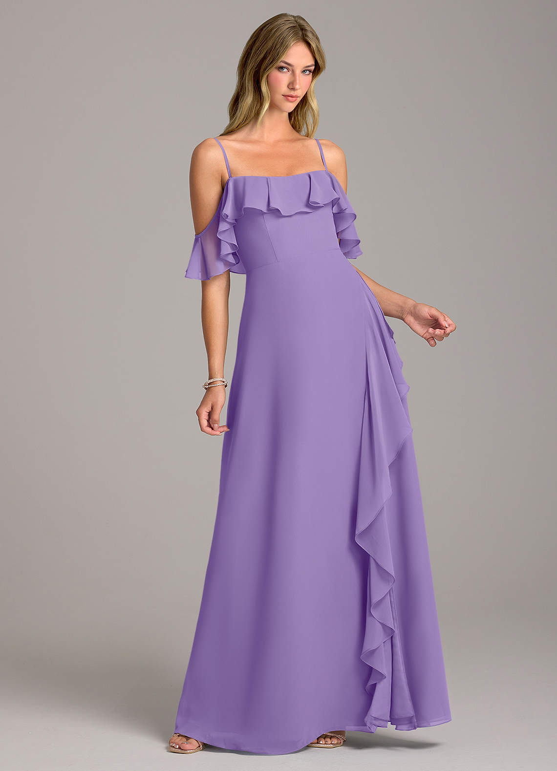Azazie Aubrie Brautjungfernkleider A-Linie Schulterfrei Chiffon Kleid Tahiti image1