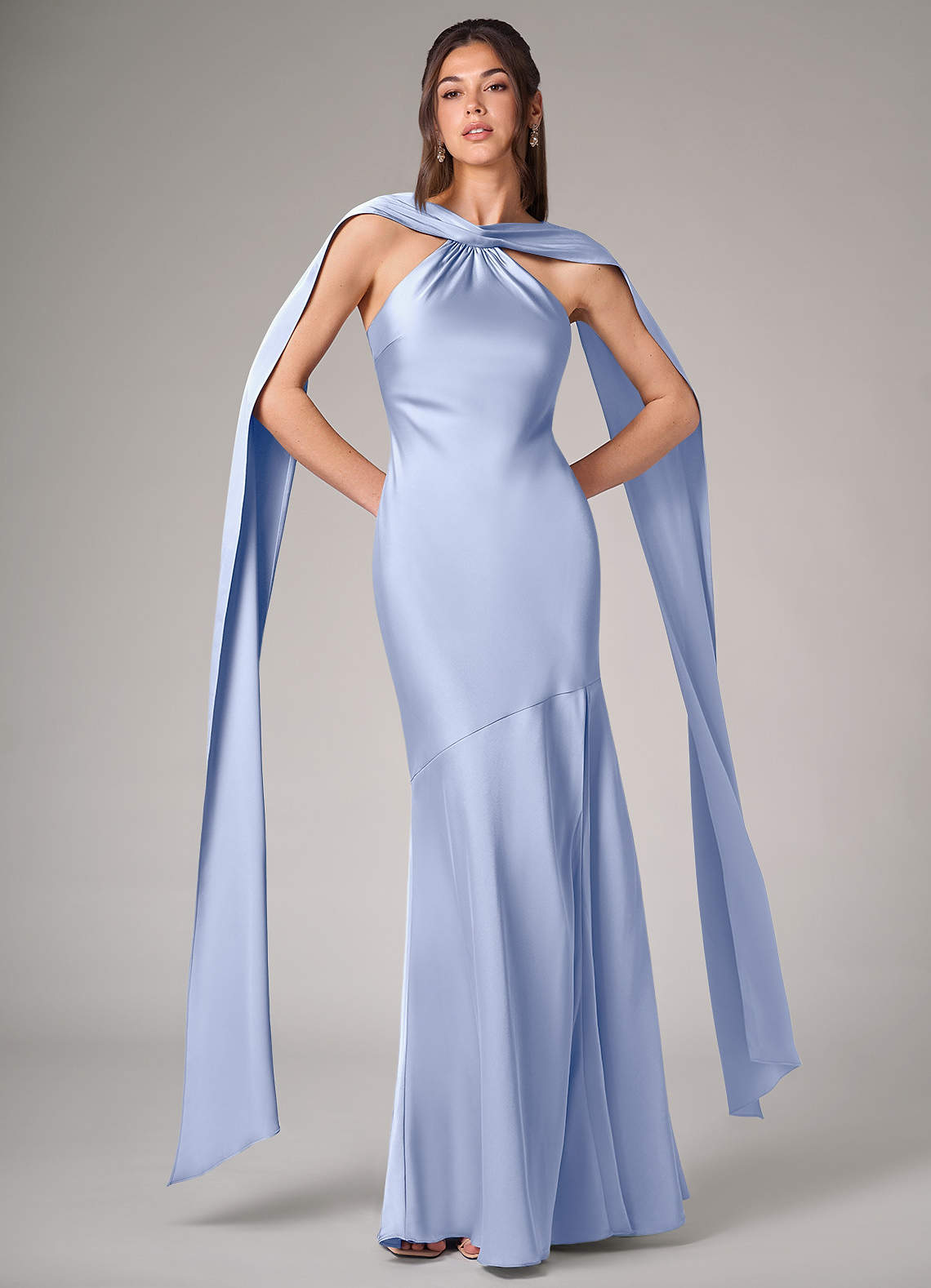 Azazie Kinsley Bridesmaid Dresses Ice Mermaid Side Slit Stretch Satin Dress image1
