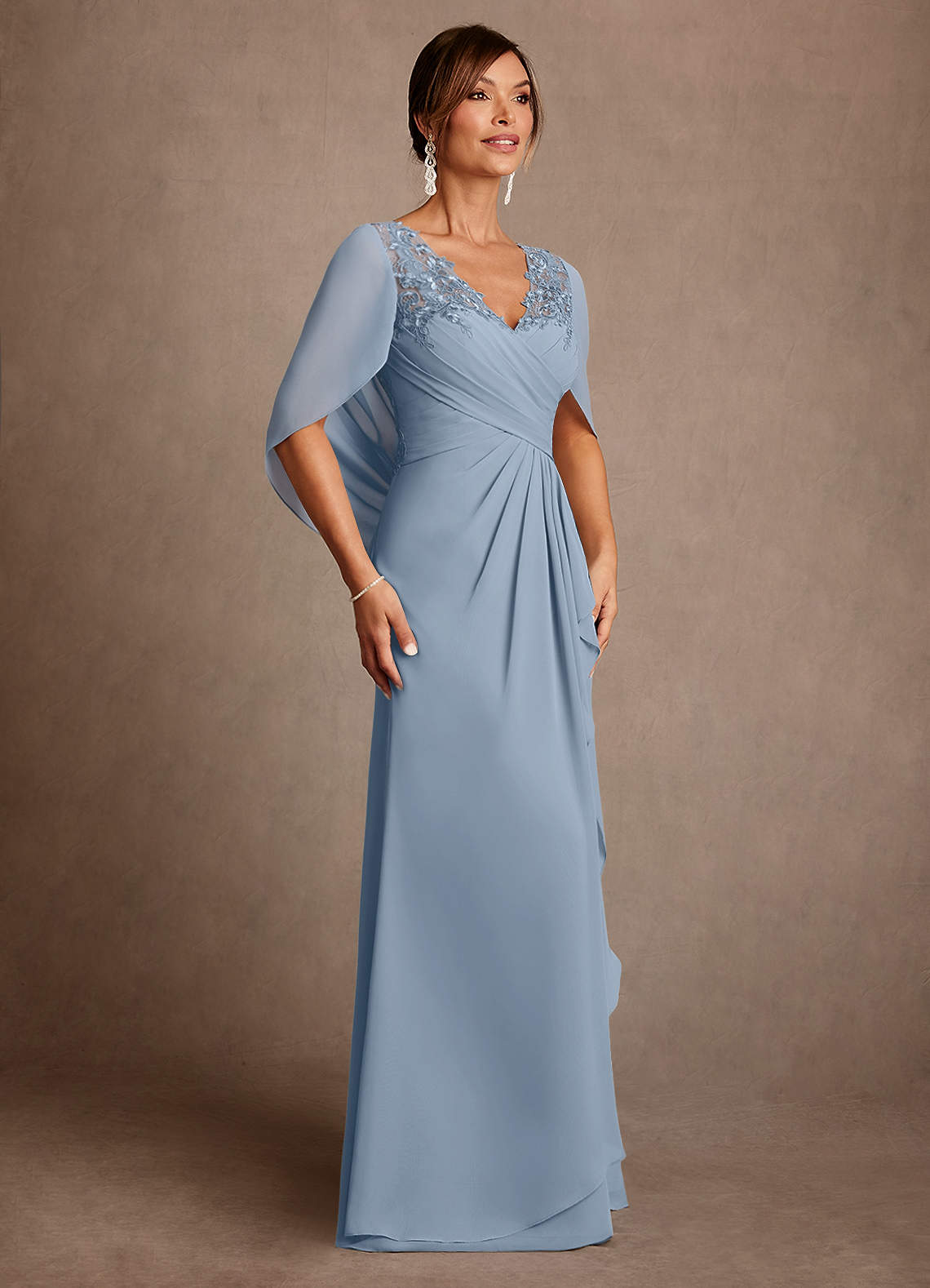 Azazie Santa Clara Mère de la mariée Robes Robe Trapèze en Dentelle Bleu Poussiéreux image2