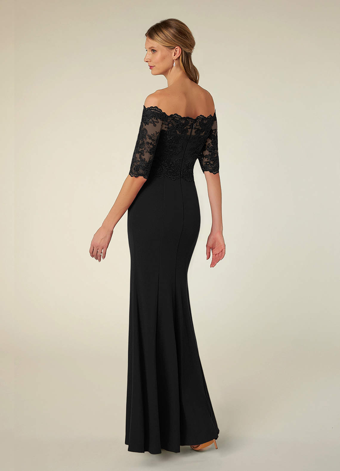 blue dress for baby girl Black Mermaid Lace Off-The-Shoulder Prom Dress With Sleeves – Lovost main image 1