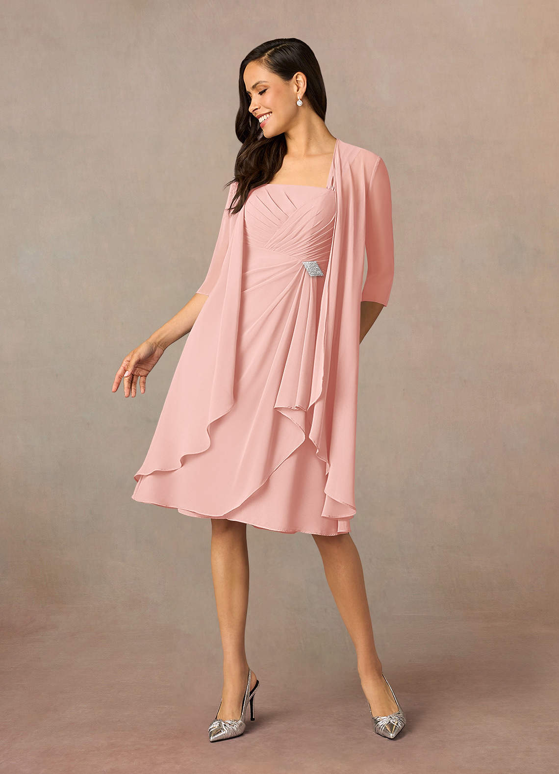 Azazie Olivia Rosette A-Line Square Neckline Pleated Chiffon Dress | Azazie  IE