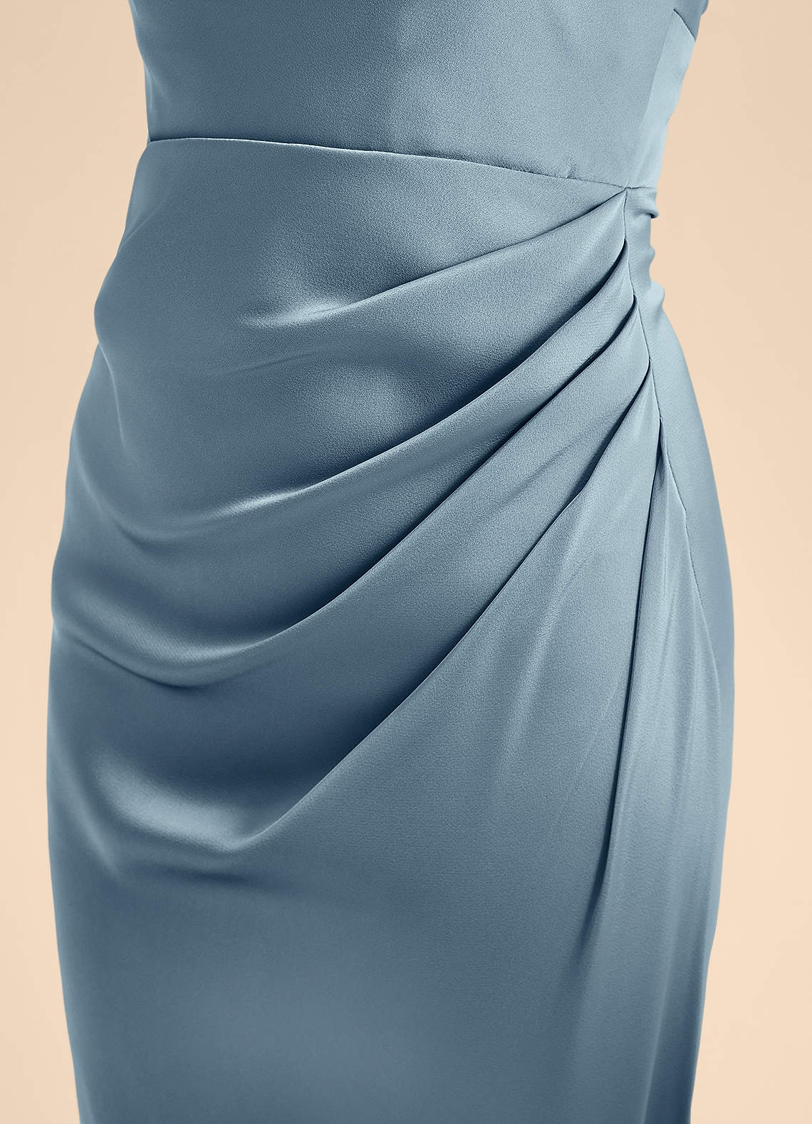 Azazie Renna Junior Jurk van Stretch Satijn met A-Lijn Geplooid Stoffig Blauw image6