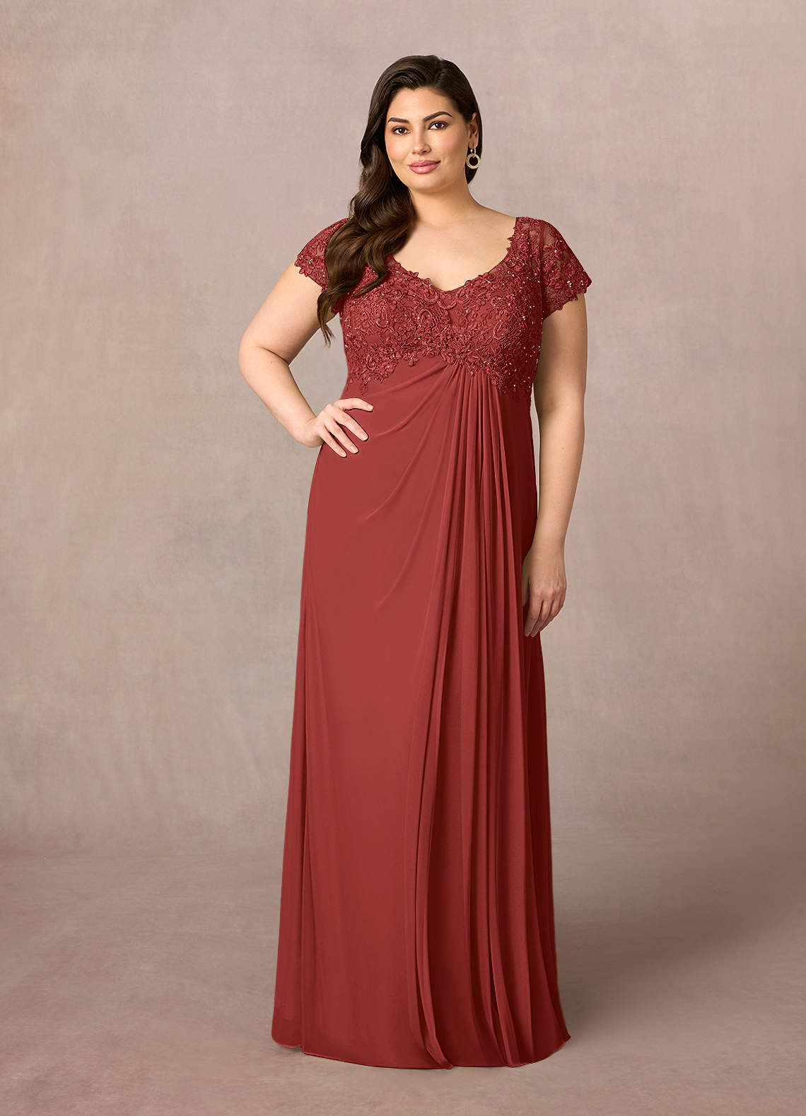 Illusion Lace Floor-length Dress with Half Sleeves Mist
