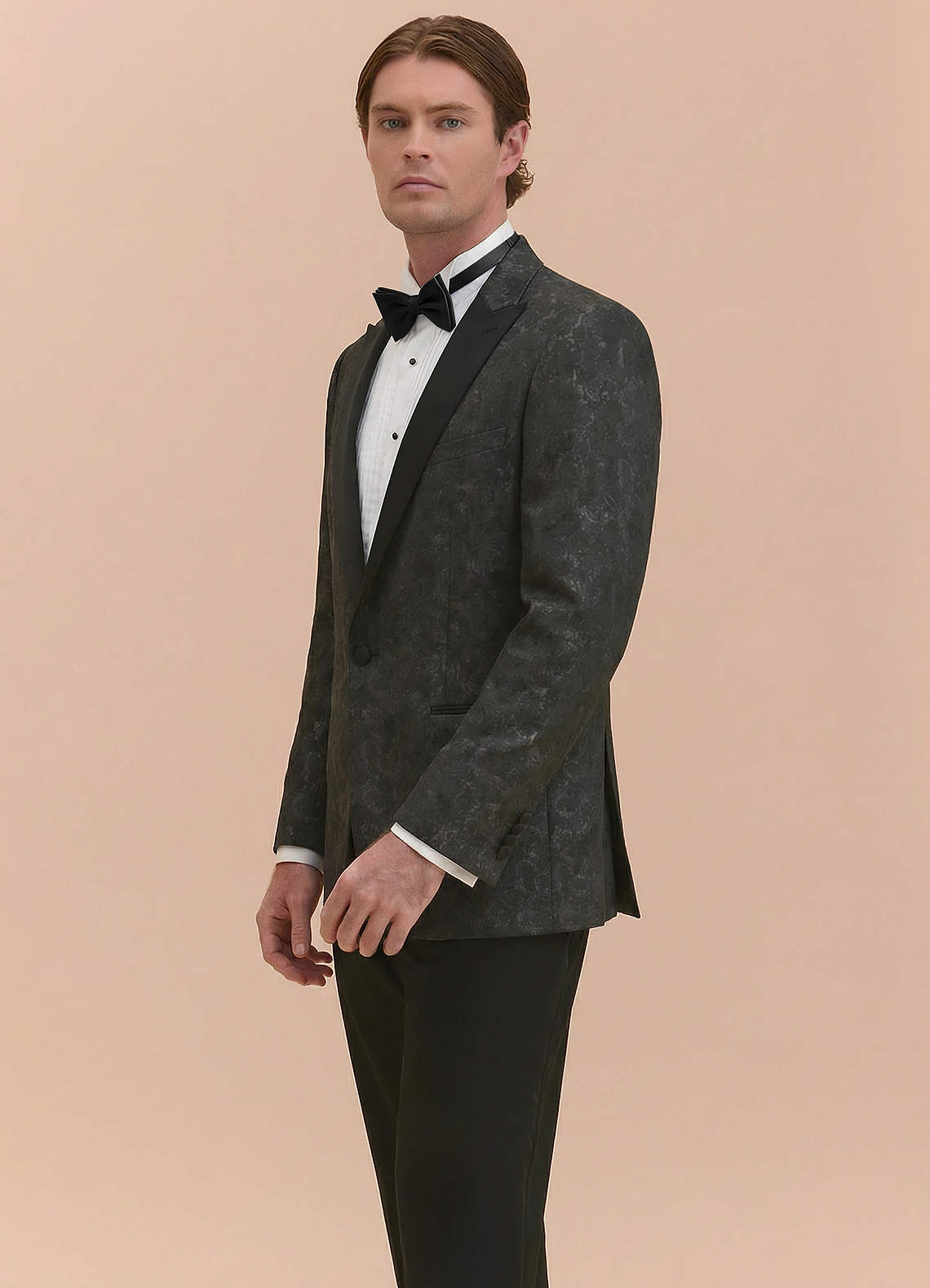 front Joseph Black Formal Jacquard Peak Lapel Tuxedo Jacket