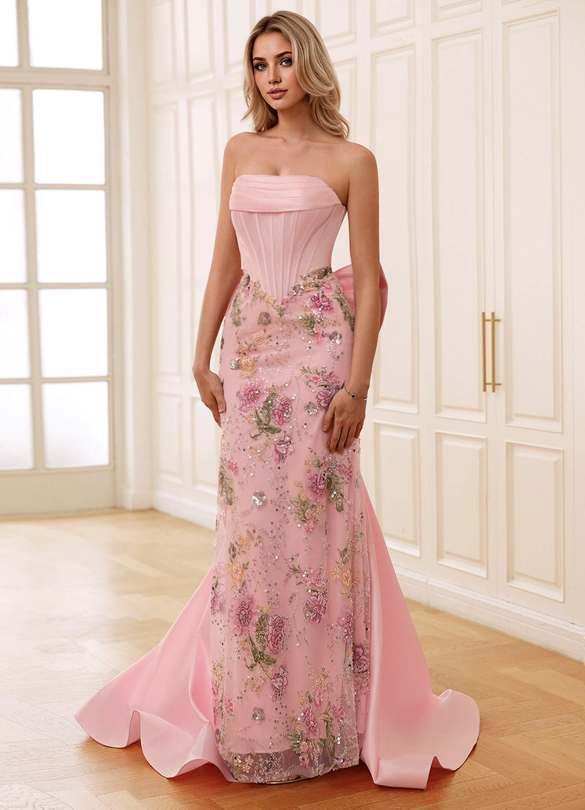 beach dresses Zapakasa Women Sparkly Pink Prom Dress with Slit Mermaid Lace-Up Back Party  Dress main image 1