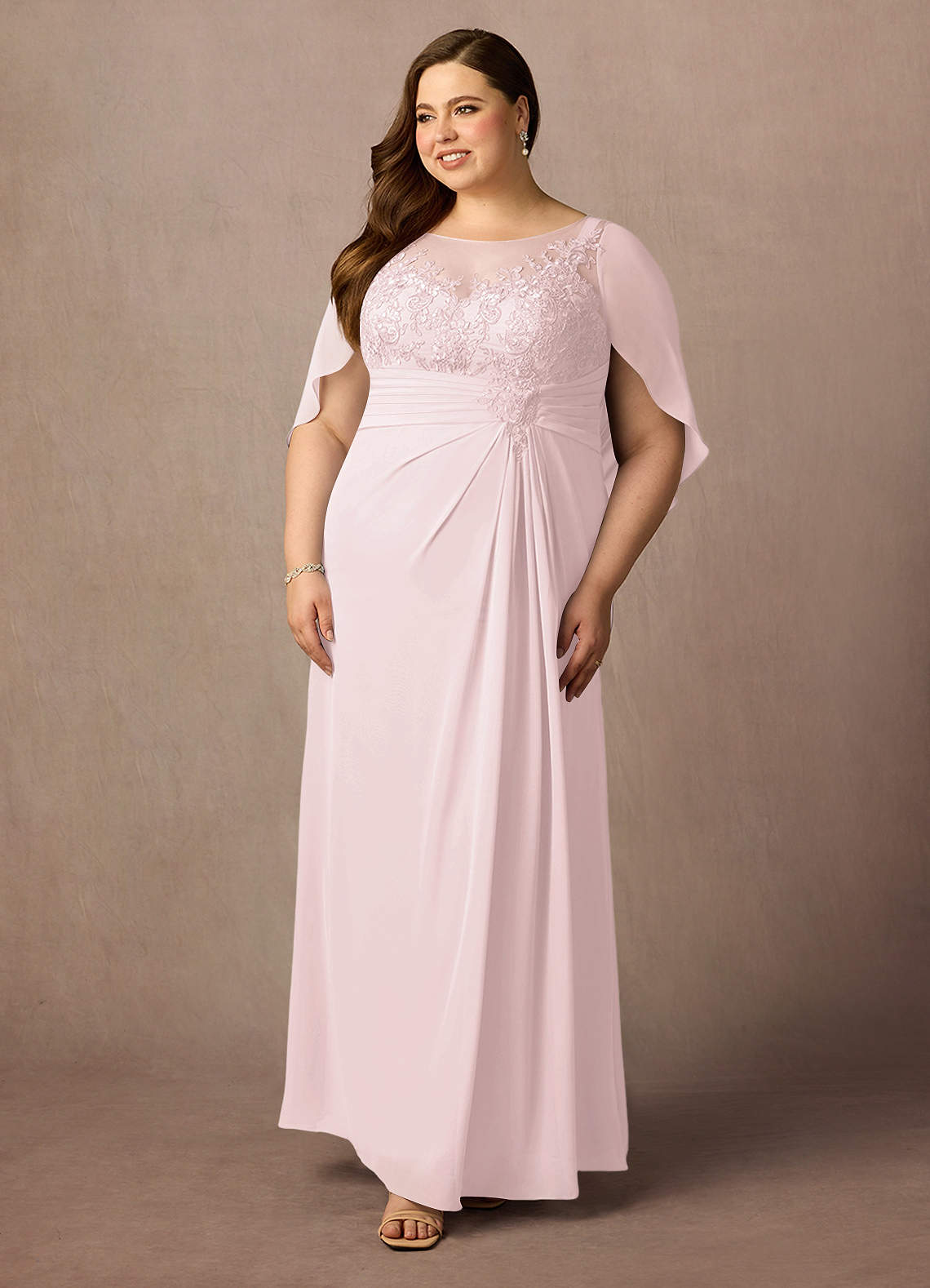 Azazie Hera Mother of the Bride Dresses Blushing Pink A-Line Lace Capelet Chiffon Dress image8