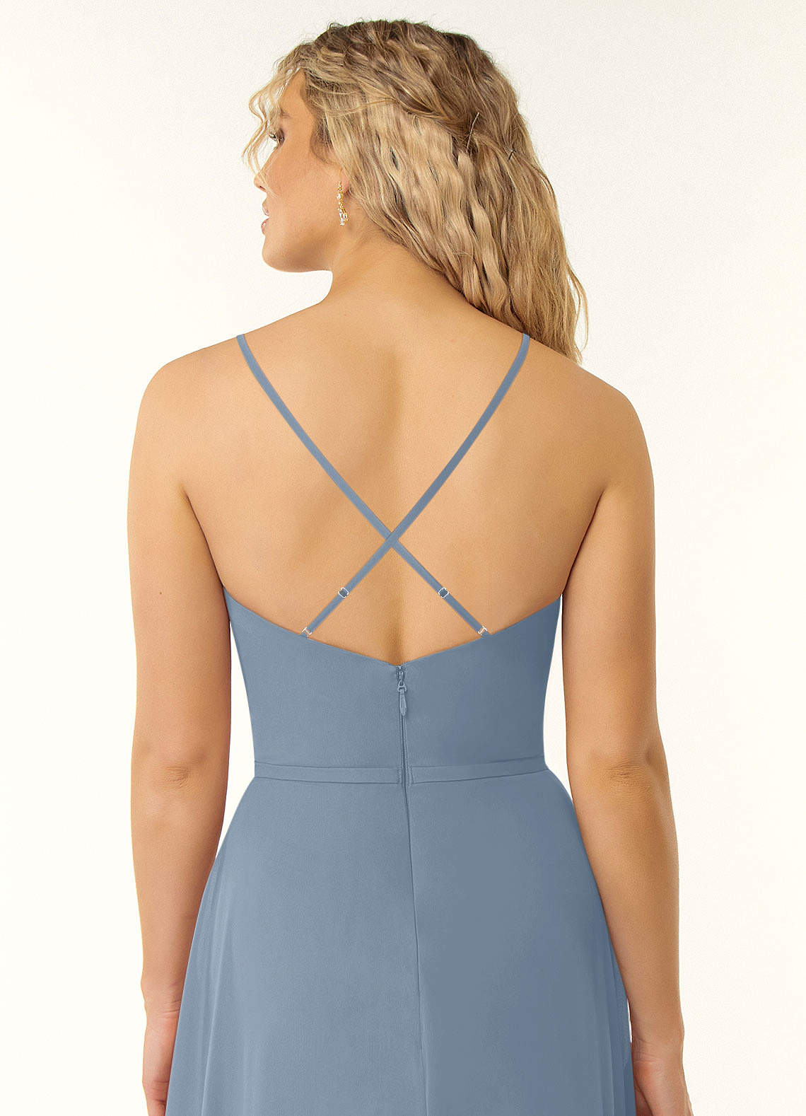 Azazie Naeem Bridesmaid Dresses Dusty Blue A-Line V-Neck Ruffle Chiffon Dress image5