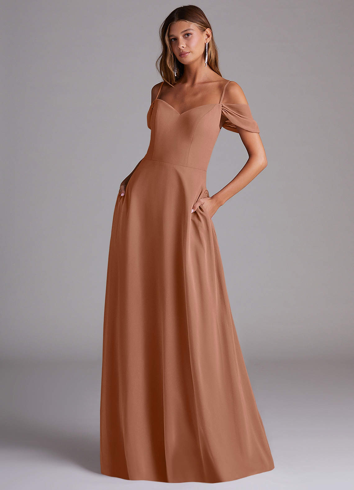 Azazie Marley Bridesmaid Dresses Bronzer A-Line Off the Shoulder Chiffon Convertible Dress image1