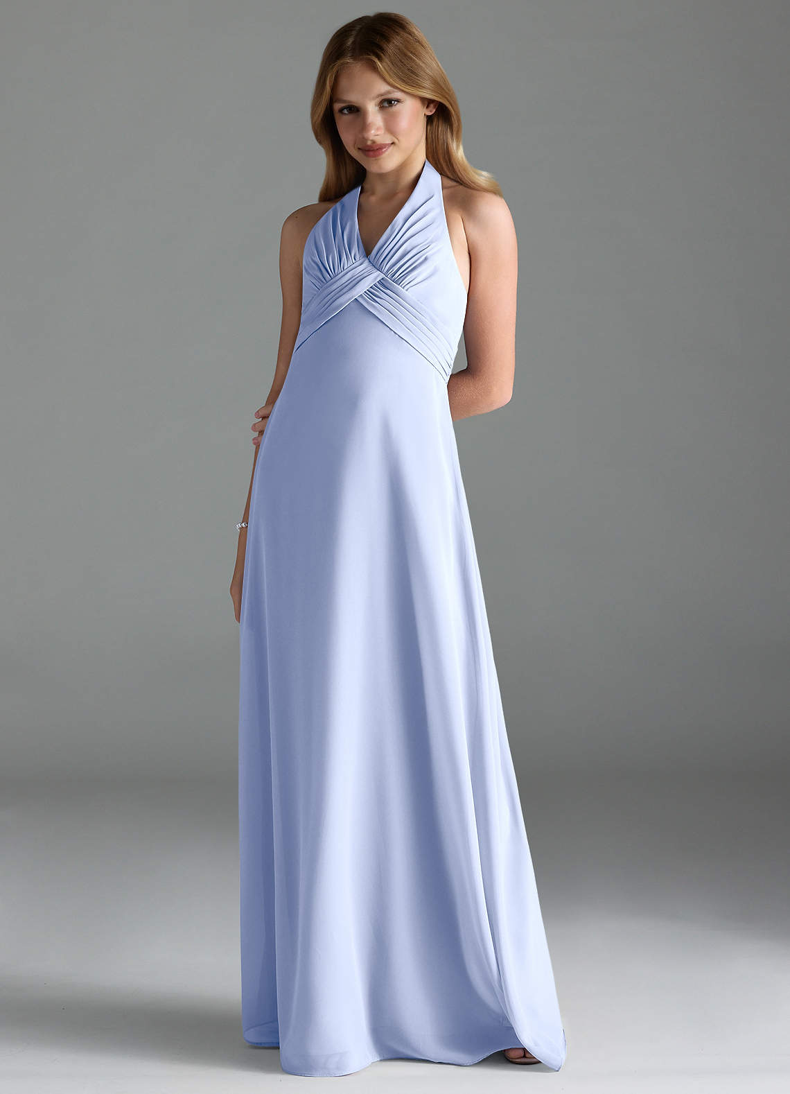 Azazie Tessie Junior A-Linie Plissee Chiffon Kleid Eis image1