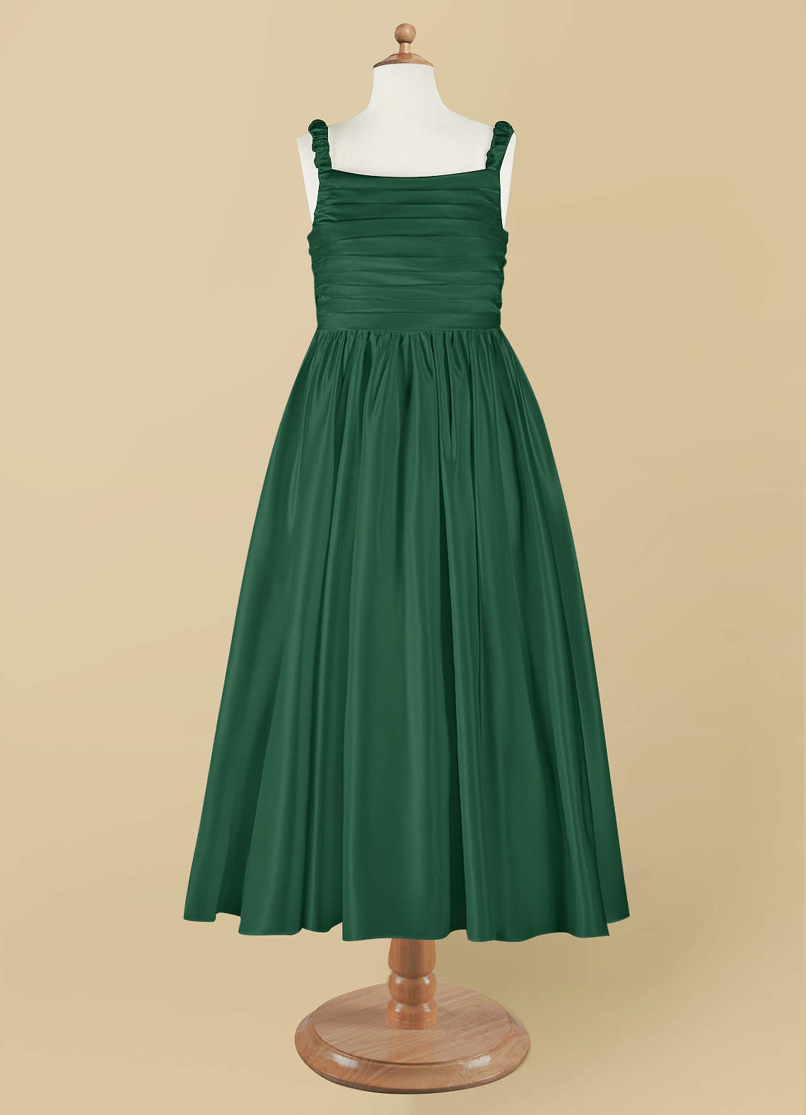 green emerald velvet dress BABARONI Tulle Dusty Sage Junior Bridesmaid Dresses A-line V-neck  Sleeveless Bow Sash Floor-length main image 1