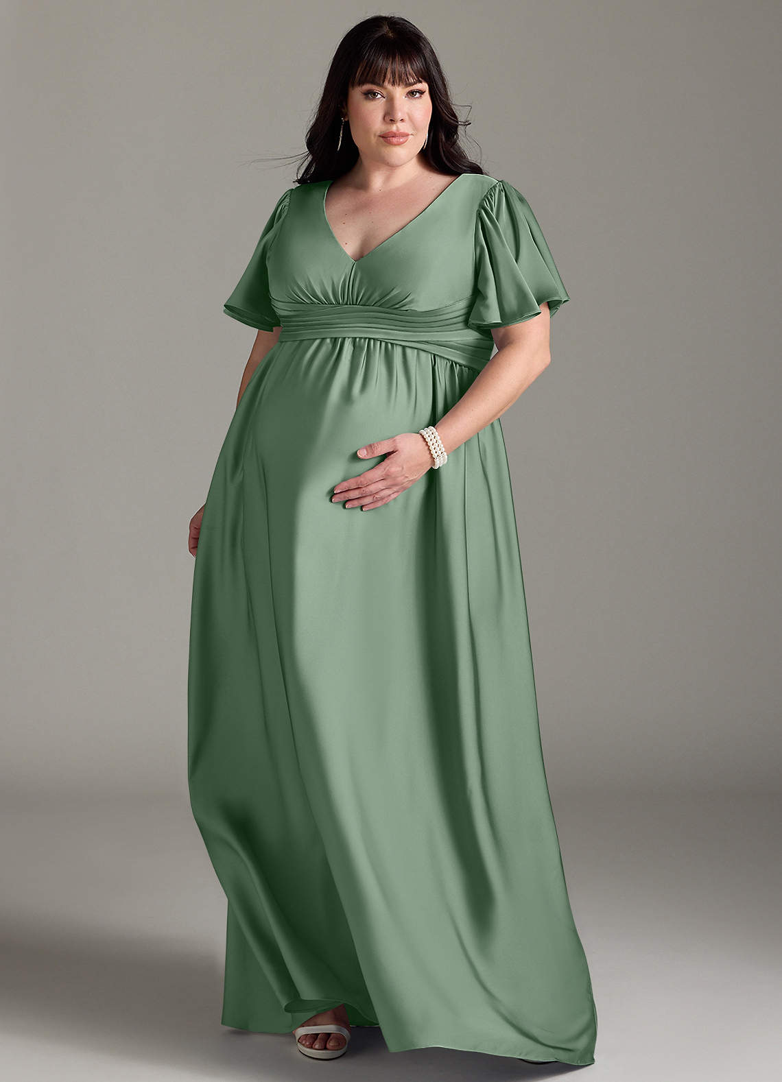 Azazie Verna Gravid brudtärna klänningar Klä A-Line Rynkad Golvlängd Stretch Satin image1